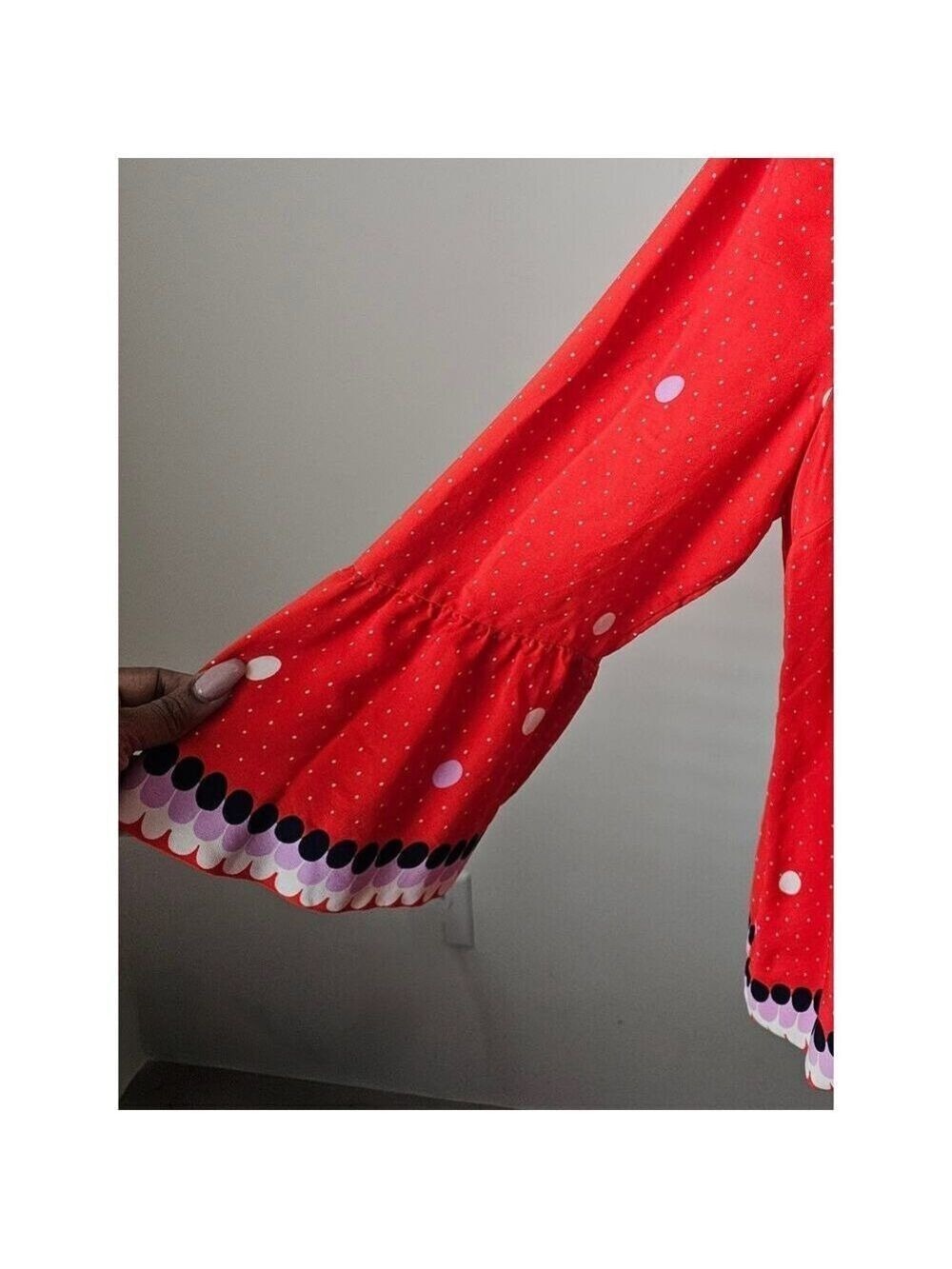 Boden Armelle Red Polka Dots Bell Sleeves Blouse Top Size 16 - Picture 3 of 5